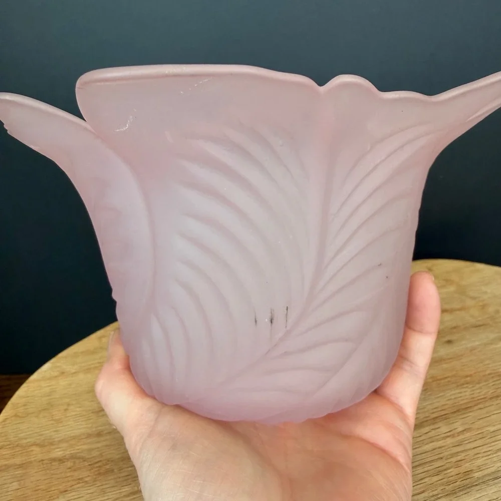 PartyLite Pink Rose Frosted‎ Glass Lotus Flower Candle Holder Floral Centerpiece
